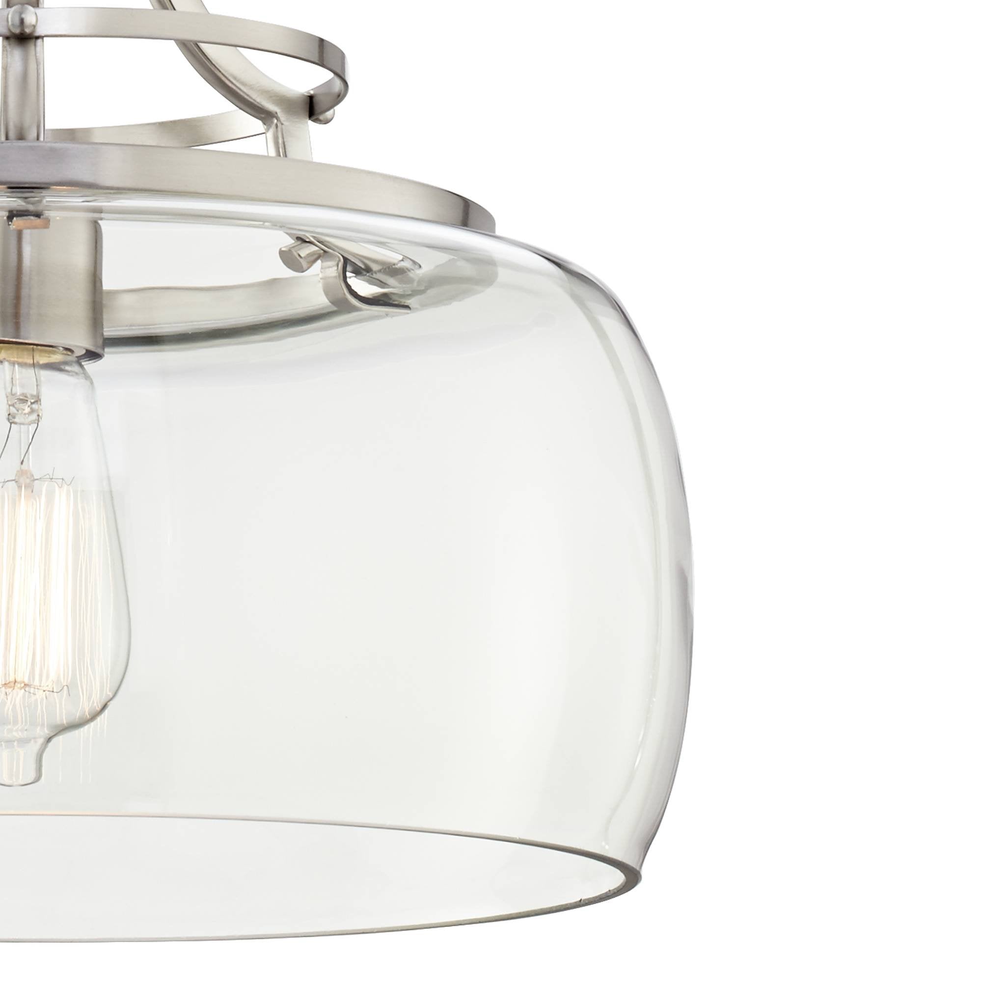 Franklin Iron Works Charleston Satin Nickel Pendant Chandelier 16" Wide Rustic Farmhouse Seeded Clear Glass LED 3-Light Fixture for Dining Room House Foyer Entryway Kitchen Bedroom Living Room