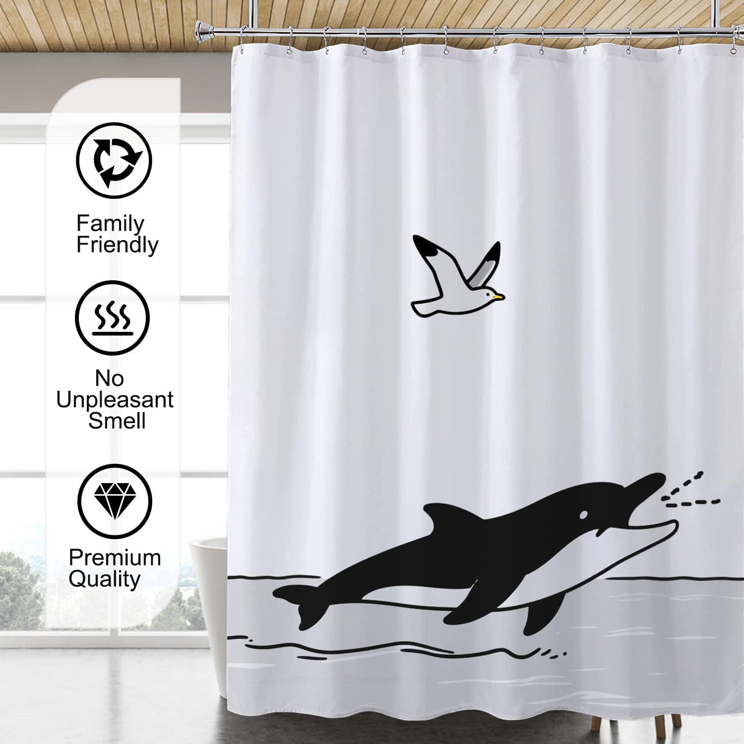 LLSCL Fabric Shower Curtain Liner with Magnets, Waterproof Hotel Quality, 72 x 72 Machine Washable