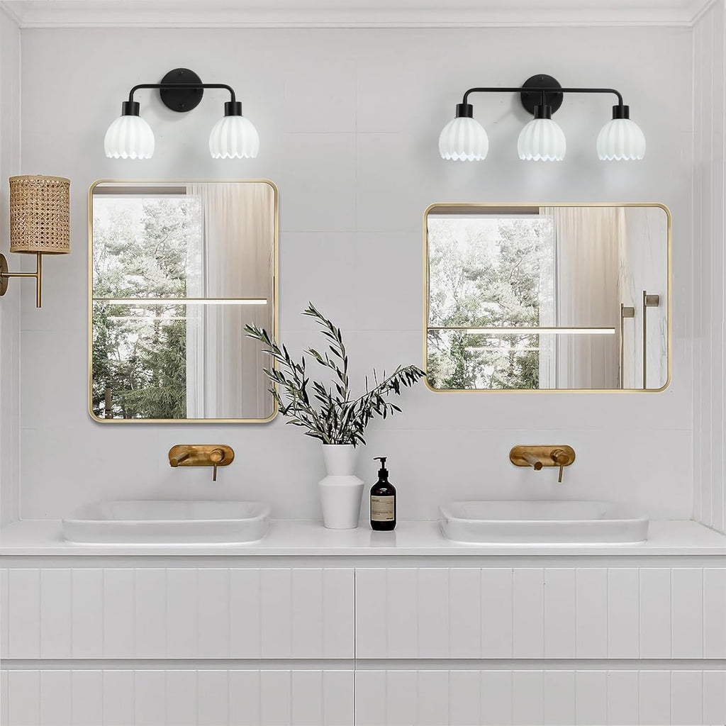 1-Light Gold Brass Bathroom Light Fixture,Wall Sconces set of 2,Brushed Gold Vanlity Light Over Mirror,Bathroom Vanity Light with White Tulip Glass Flower Shade,E26 Socket(Bulbs Not Included)