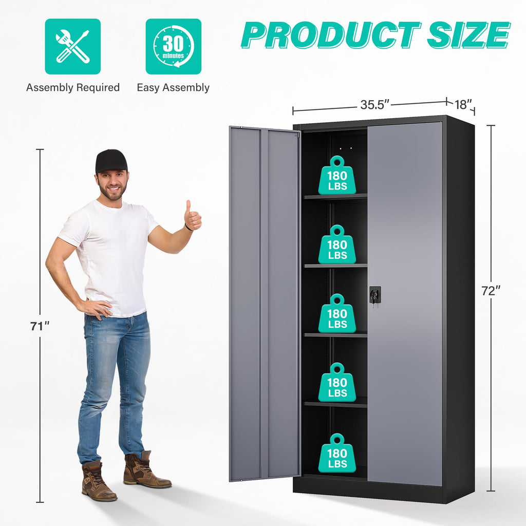 SISESOL Wide & Deep Metal Storage Cabinet with Wheels,Tall Rolling Garage Storage Cabinet with Lock,Black Metal Cabinets with Pegboards and Shelves,Tool Locker for Garage,Home,Office,43''Wx 20''Dx71"H