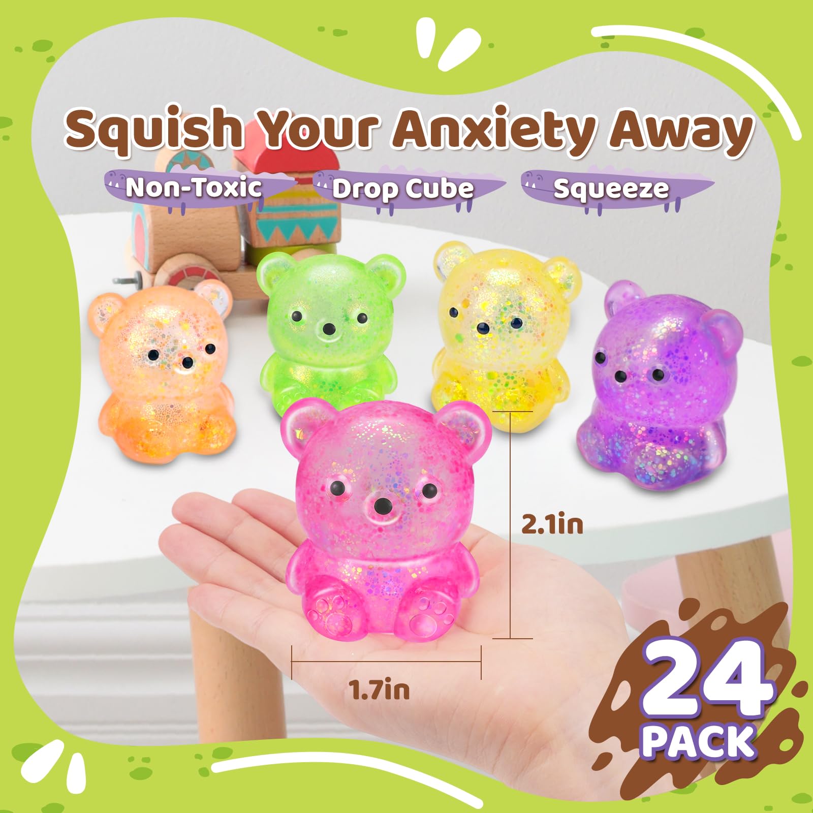 24 Pack Slow Rising Ice Cube Squishy Stress Balls，Stress Cube for Adults Kids , Bulk Taba Squish Fidget Toys, Square Squeeze Toy for Classroom Prizes, Mini Nice Cube Squishy for Party Favors