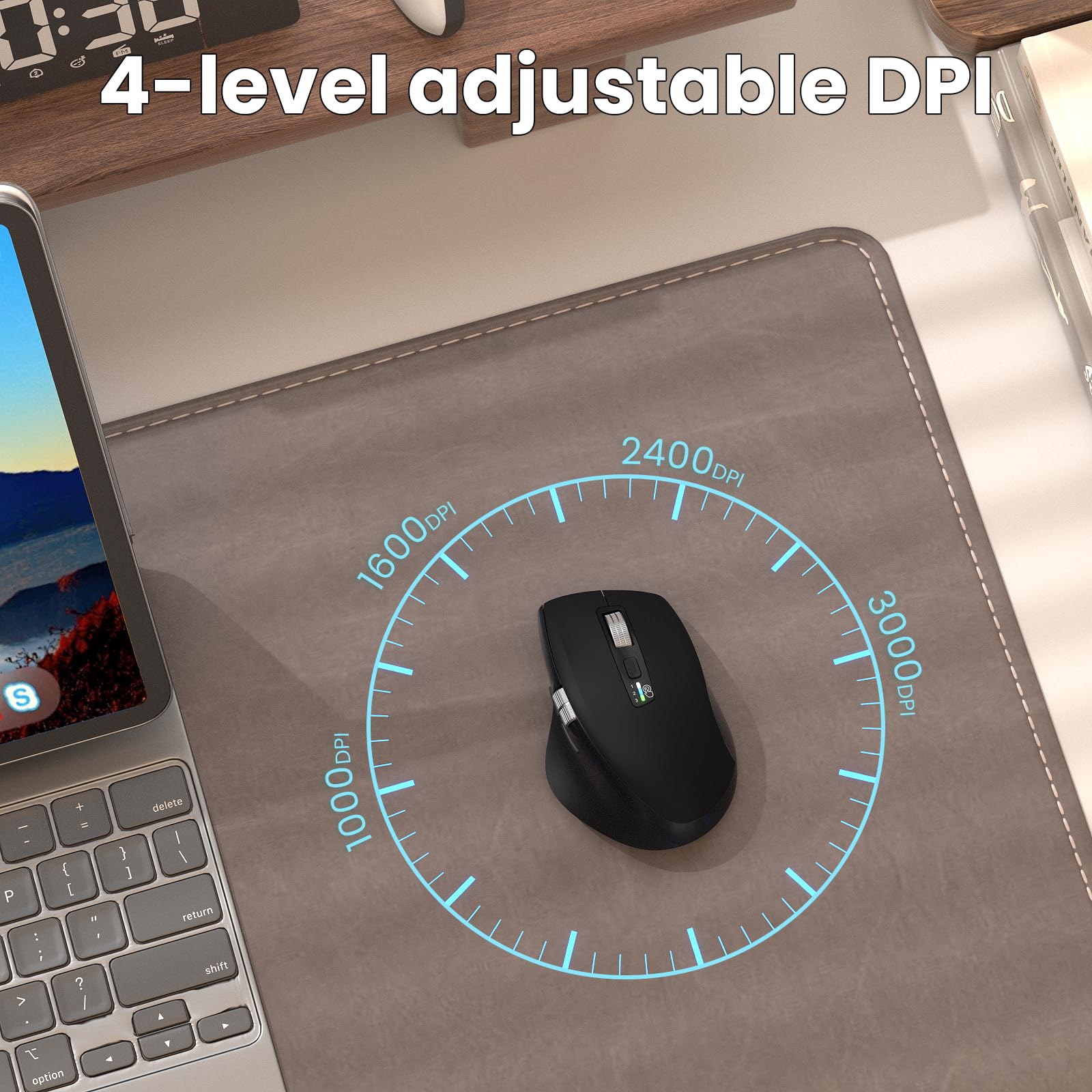INFINMIND Wireless Bluetooth Side Scroll Mouse with Multi-Device, Ergonomic Computer Mice with Smart Flying Scroll, Quiet Click 4-Level DPI for Computer, Laptop, iPad, Tablet, MacBook (Black)