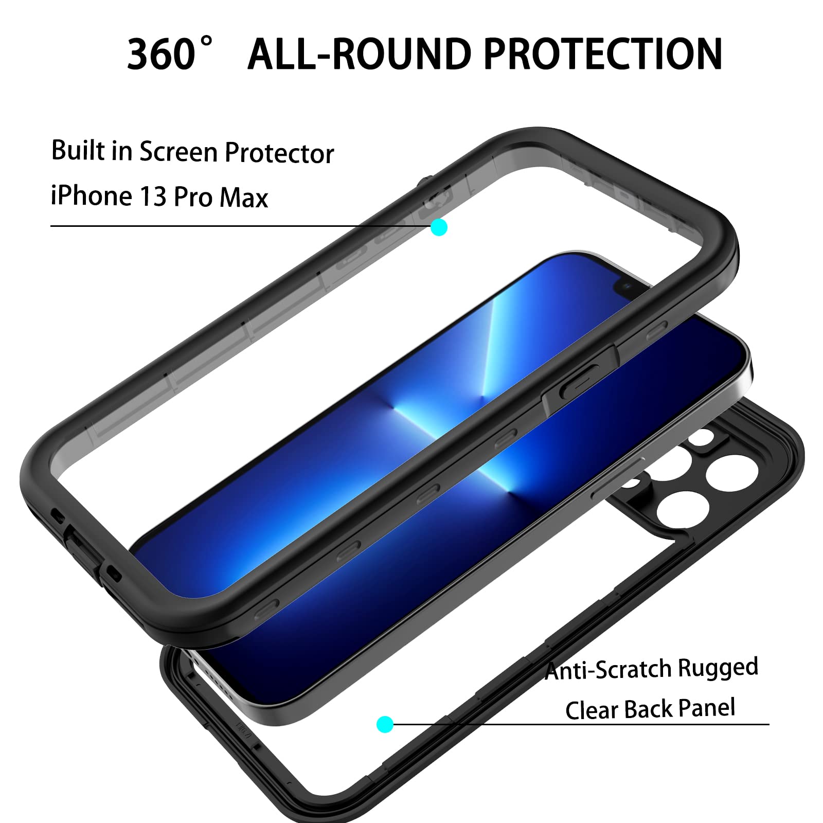 iPhone 13 Pro Case, Waterproof & Shockproof Phone Case, Full Protection, IP68, 6.1 Inch, Black