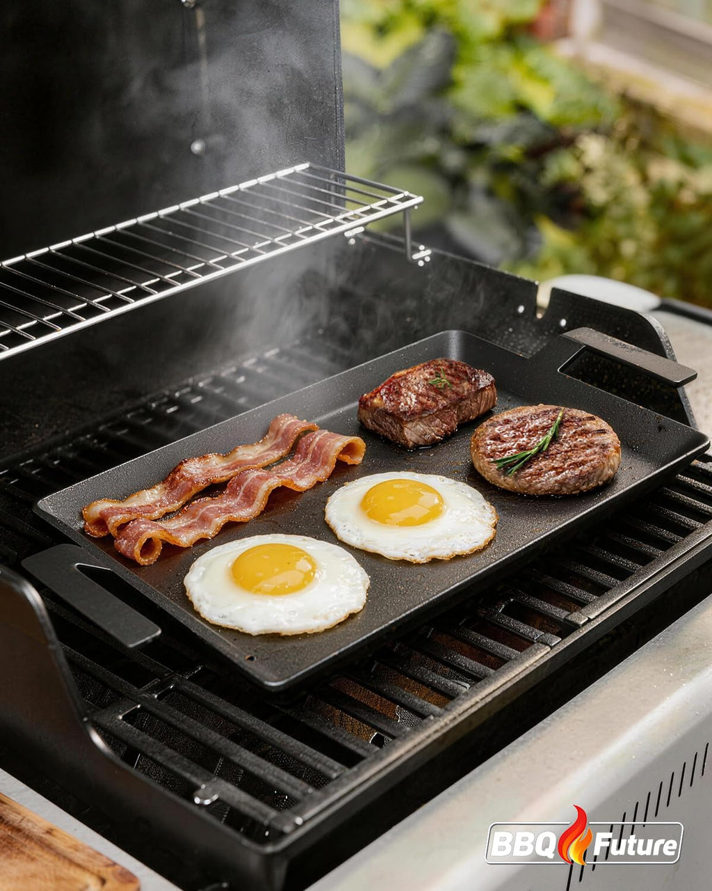 Carbon Steel Griddle for Gas Grill, Double Burner Griddle Compatible with Induction, Stove Top, Electric, Oven - 17" x 10" Professional Cookware for Cooktop, NonStick Griddle Pan