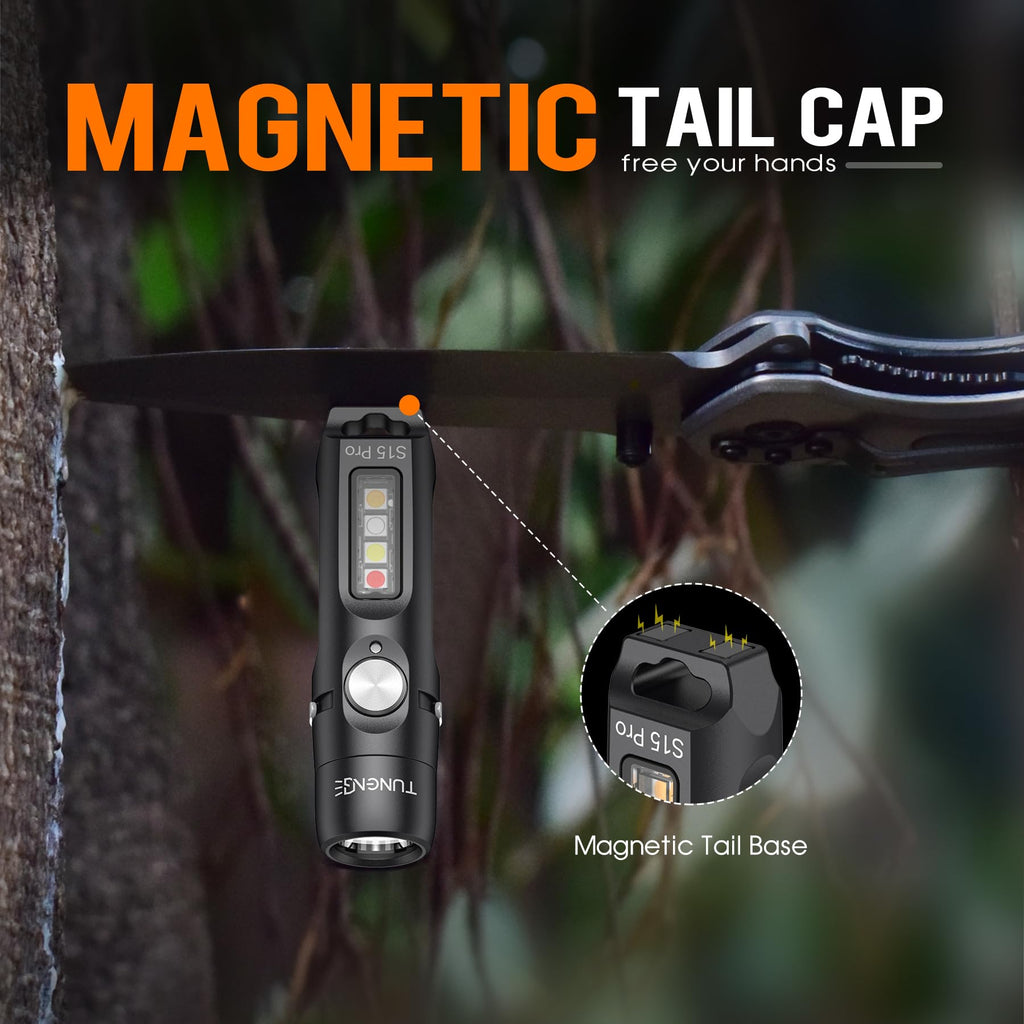S15PRO-TK 7075 Aluminum Keychain Flashlight Rechargeable, 750 Lumens EDC Mini Flashlight, Pocket Light with 5 Side Light + Screwdriver & Quick-Release Tail Cap for Emergencies, Maintenance, Khaki