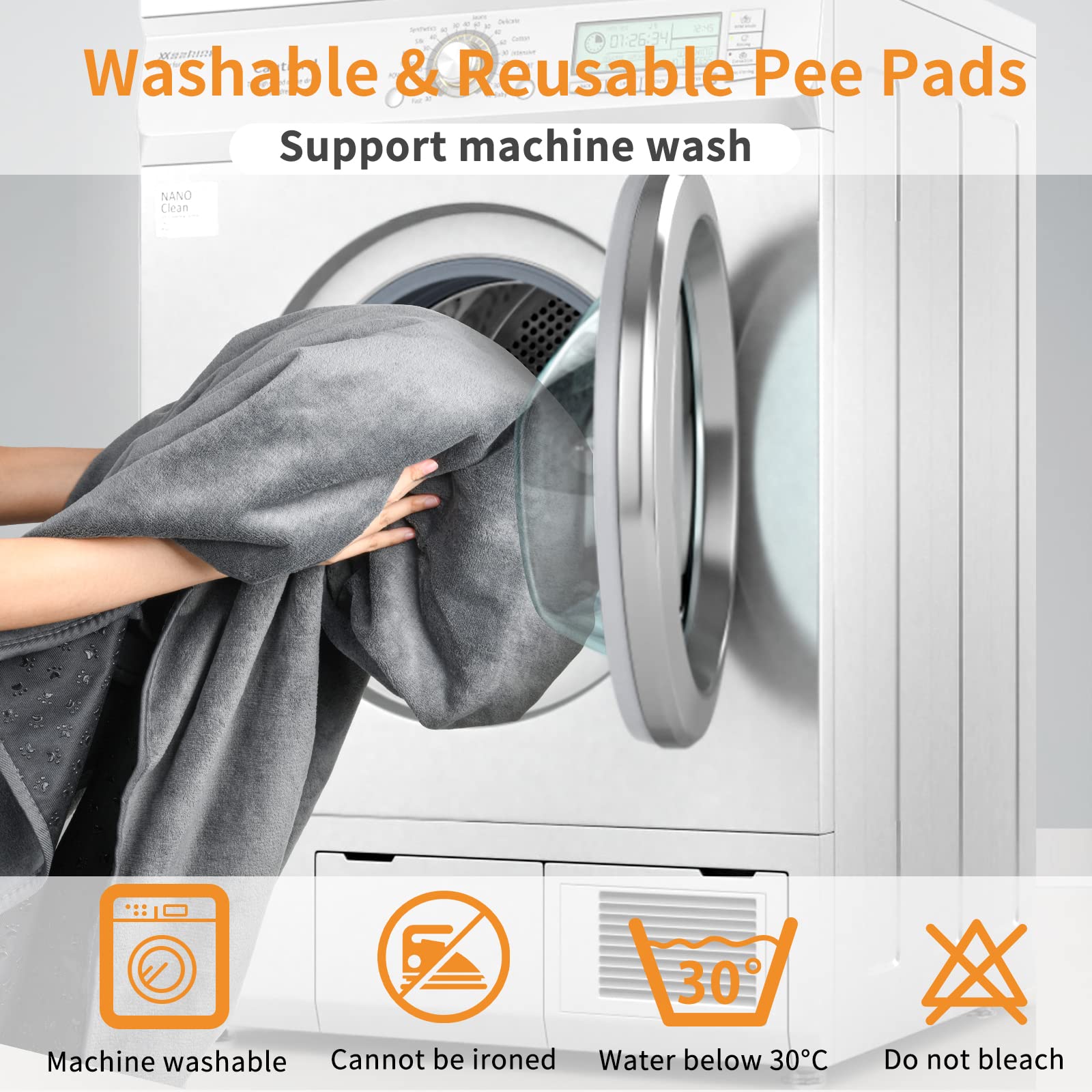 LOOBANI Washable Pee Pad for Dogs, 2 Packs Non-Slip Puppy Training Pads, Fast Absorbent Pet Whelping Pads, Puppy Playpen Mat for Incontinence, Housebreak, Crate, 31x36in, Gray