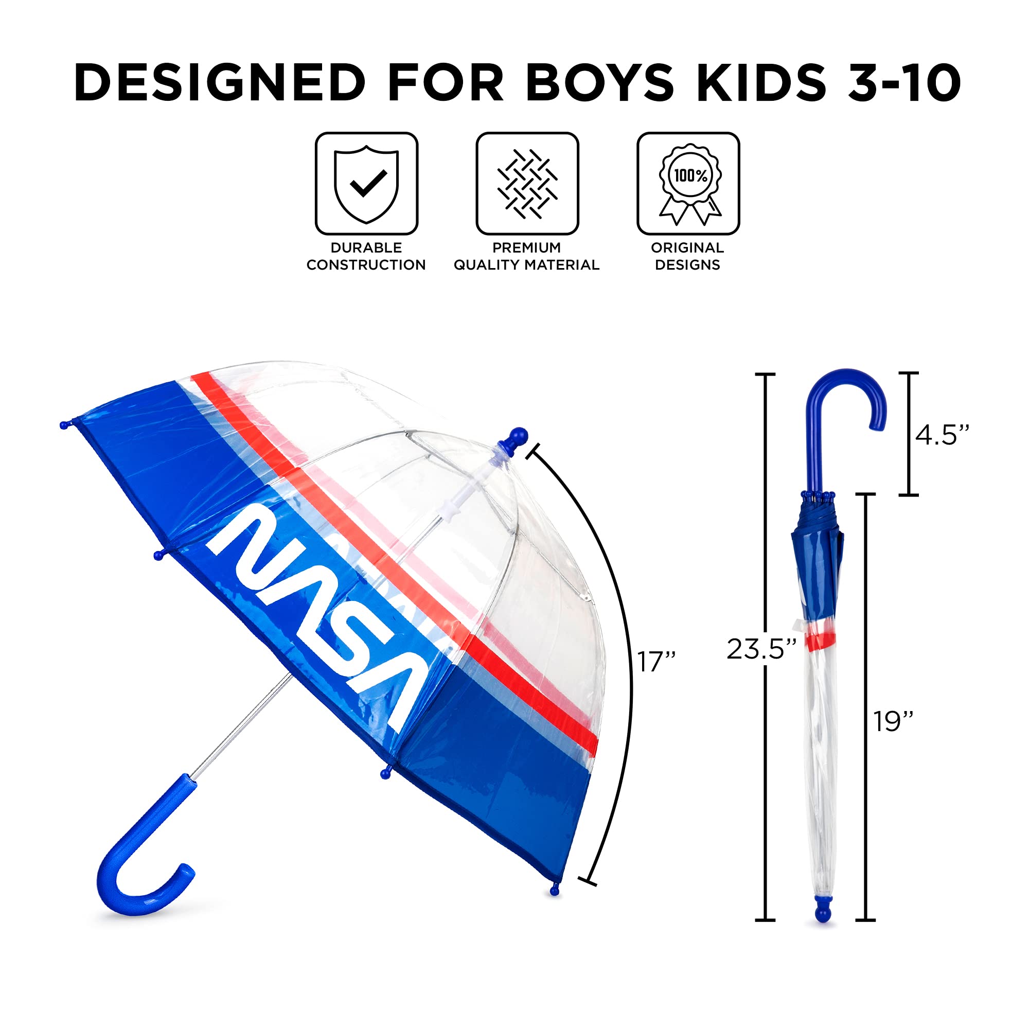 ABG Accessories Kids Umbrella for Boys and Girls Dome clear bubble umbrellas for Rain Windproof & Transparent with Easy Grip Handle Ages 3-10