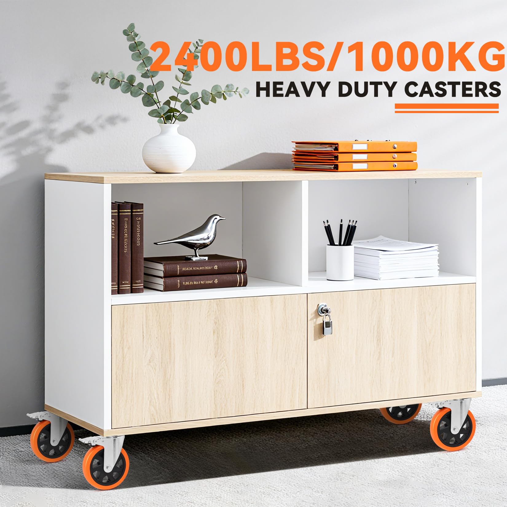 W B D WEIBIDA 2" Plate Caster Wheels Heavy Duty 600 Lbs Load Capacity Swivel Casters with Brake Set of 4, Safety Dual Locking, No Noise Wheels for Furniture, Carts (Screws and Screwdriver)