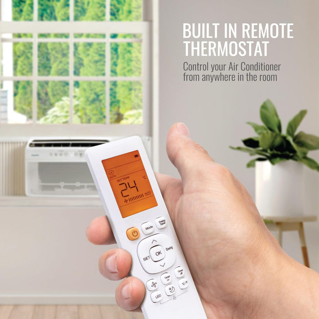 Keystone Energy Star 8,000 BTU Window Mounted Inverter Air Conditioner with Quiet, High Efficiency Operation and Remote, Window AC Unit for Apartment, Living Room, Medium Rooms up to 350-Sq.Ft.