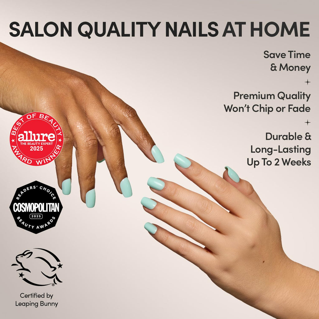 Glamnetic Press On Nails - Cashmere Blue | Opaque Soft Pale Sky Blue Short Squoval Fake Nails, Salon Quality | 15 Sizes - 30 Nail Kit