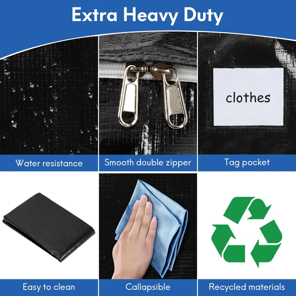 2-Pack Extra-Large Heavy-Duty Storage Totes with Reinforced Handles, Durable Zippers & Waterproof Material — Perfect for Space-Saving, Moving, Shipping and Travel (Black)
