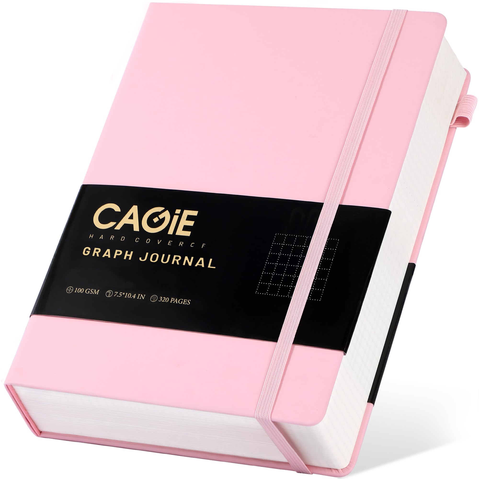 CAGIE Bullet Dotted Journal Notebook 320 Pages 100 GSM Paper Hardcover A5 Dot Grid Notebook Leather Journals for Writing Women Men Work Journaling, Black