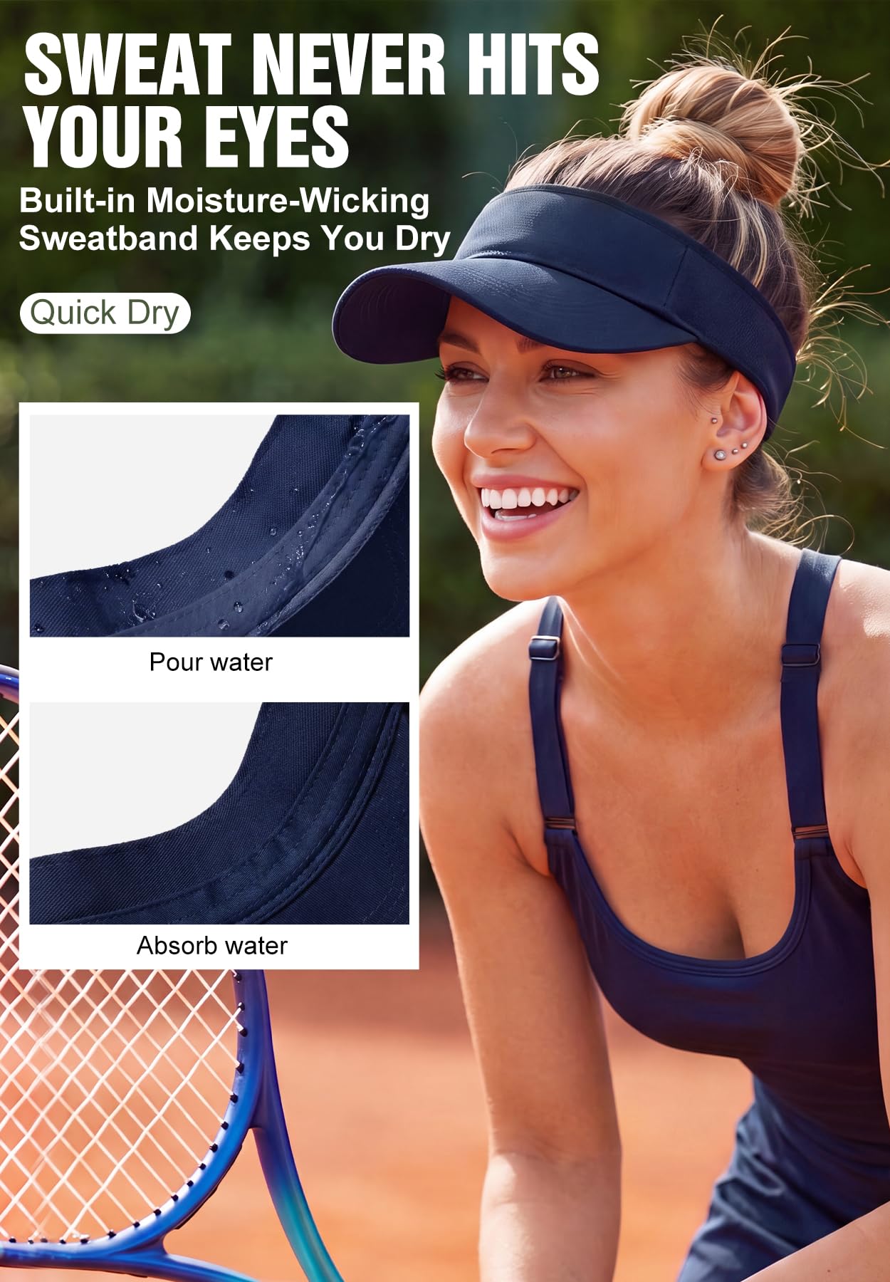 Zando 3.2" Structured Brim Sun Visor Hats for Women, Quick-Dry Lightweight Sports Visor for Golf, Tennis, Pickleball