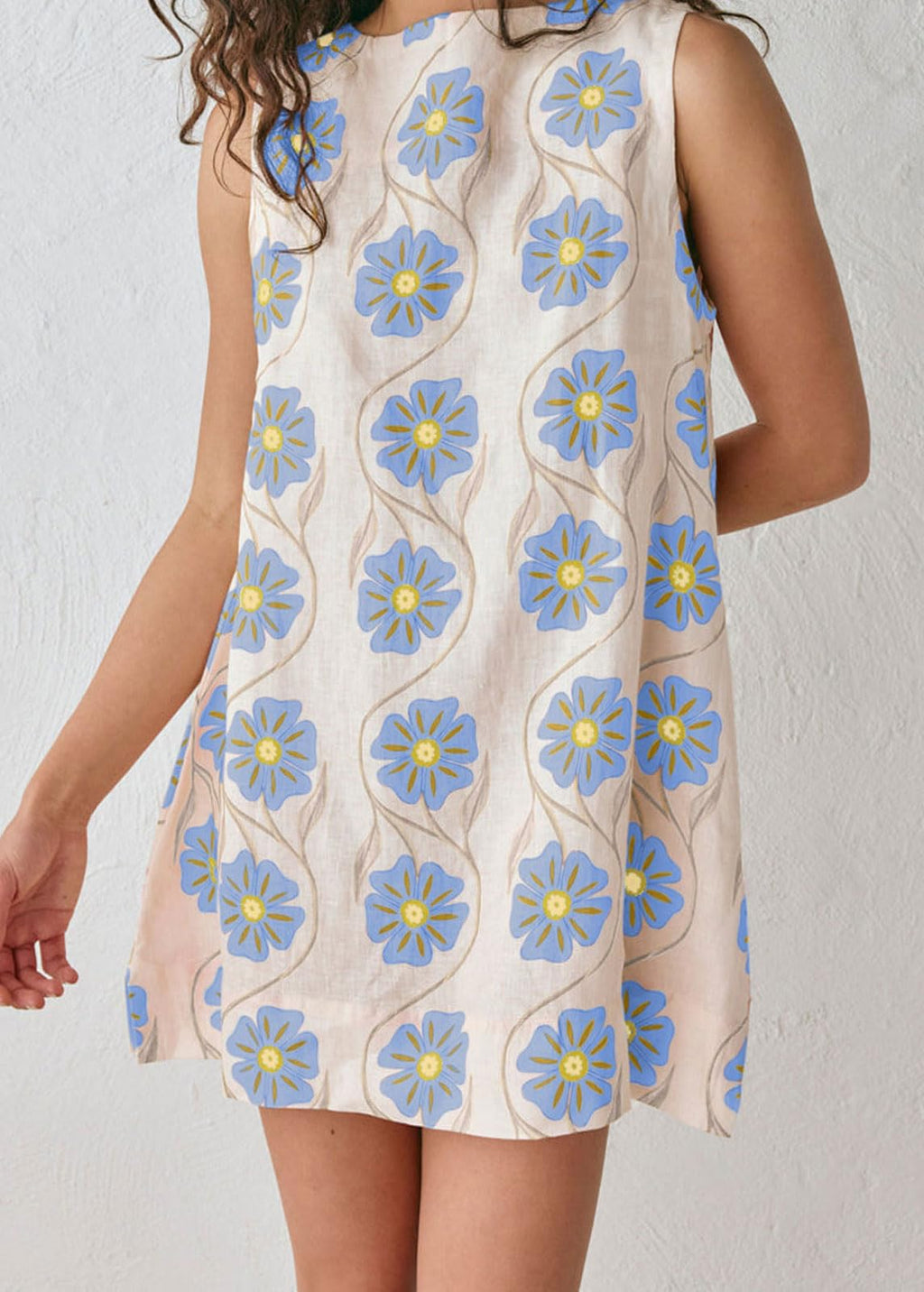CHARTOU Women 2025 Summer Sleeveless Floral Short Shift Dress Cotton Linen Loose Tank Dress