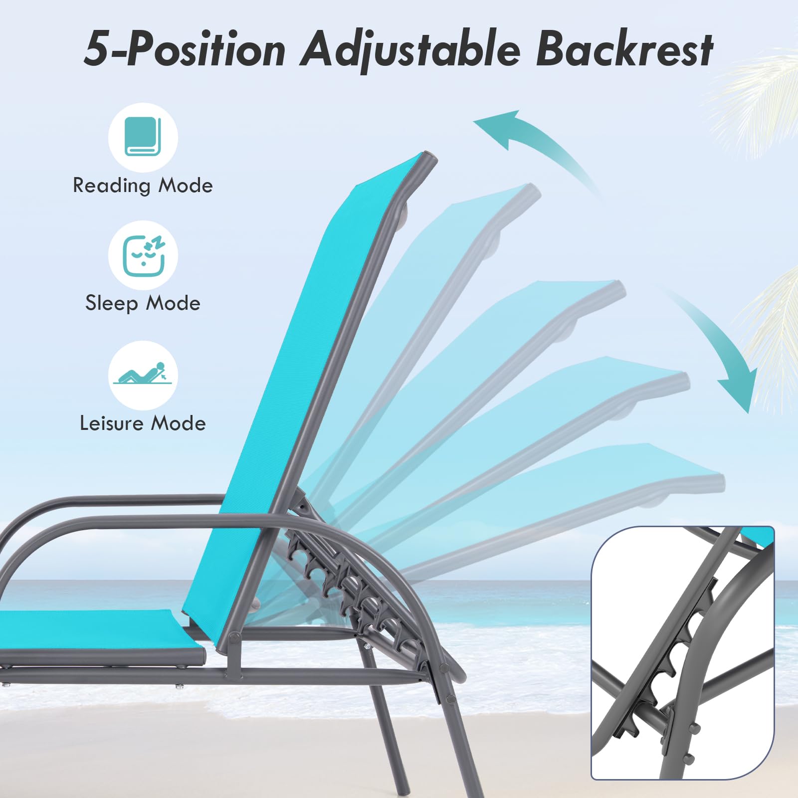Giantex Patio Lounge Chair, Outdoor Chaise Lounge with 5 Adjustable Backrest, Sturdy Steel Frame, Sunbathing Recliner, Beach Chair, Tanning Chair for Outside, Yard, Balcony, Pool Chairs, Black
