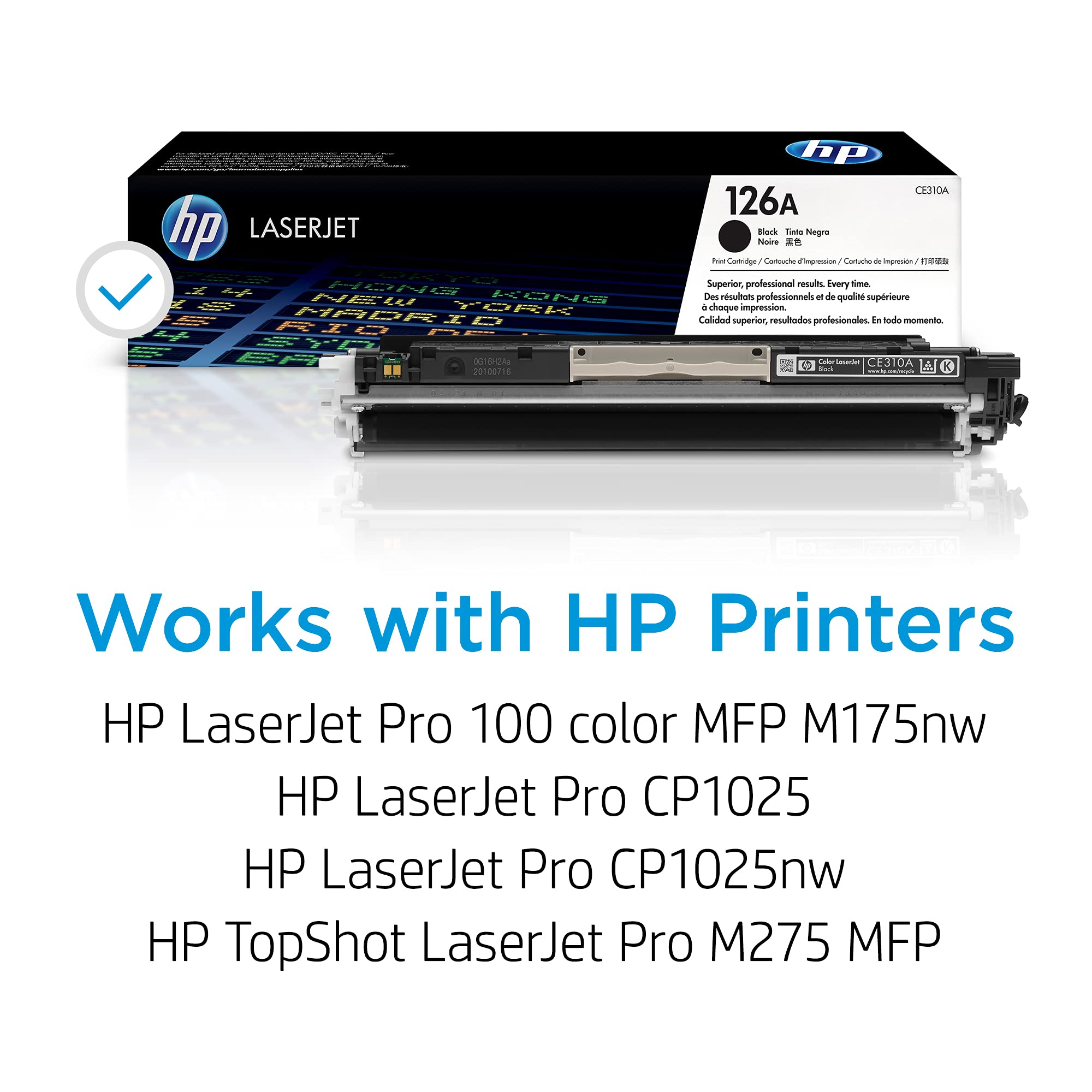 HP 126A Black Toner Cartridge | Works with HP LaserJet Pro 100 Color MFP M175 Series, HP LaserJet Pro CP1025 Series, HP TopShot LaserJet Pro M275 MFP Series | CE310A
