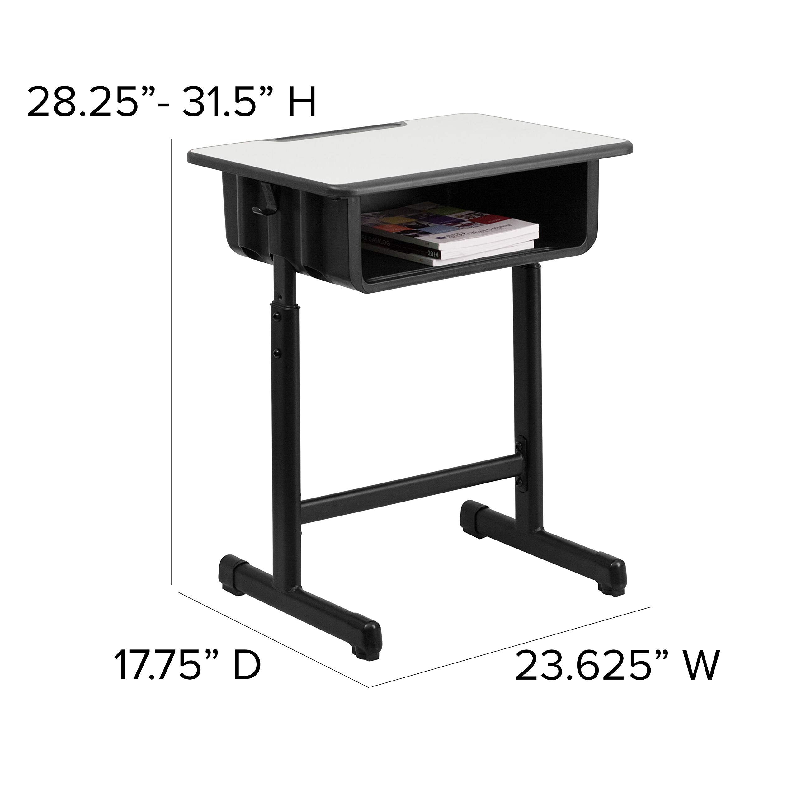 Flash Furniture Billie Open Front Student Desk for Classrooms or Remote Learning, Height Adjust School Desk with Book Box and Bag Hooks, Black/Gray