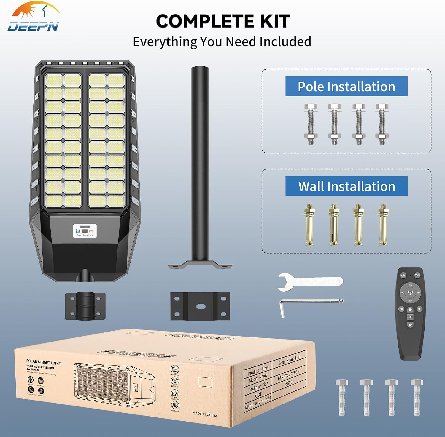 Deepn 9000W Solar Street Light, Bright LED Security Solar Flood Light with Motion Sensor & Dusk to Dawn, IP67 Waterproof Commercial Lights Outdoor for Outside, Parking Lot, Street, Yard (2)