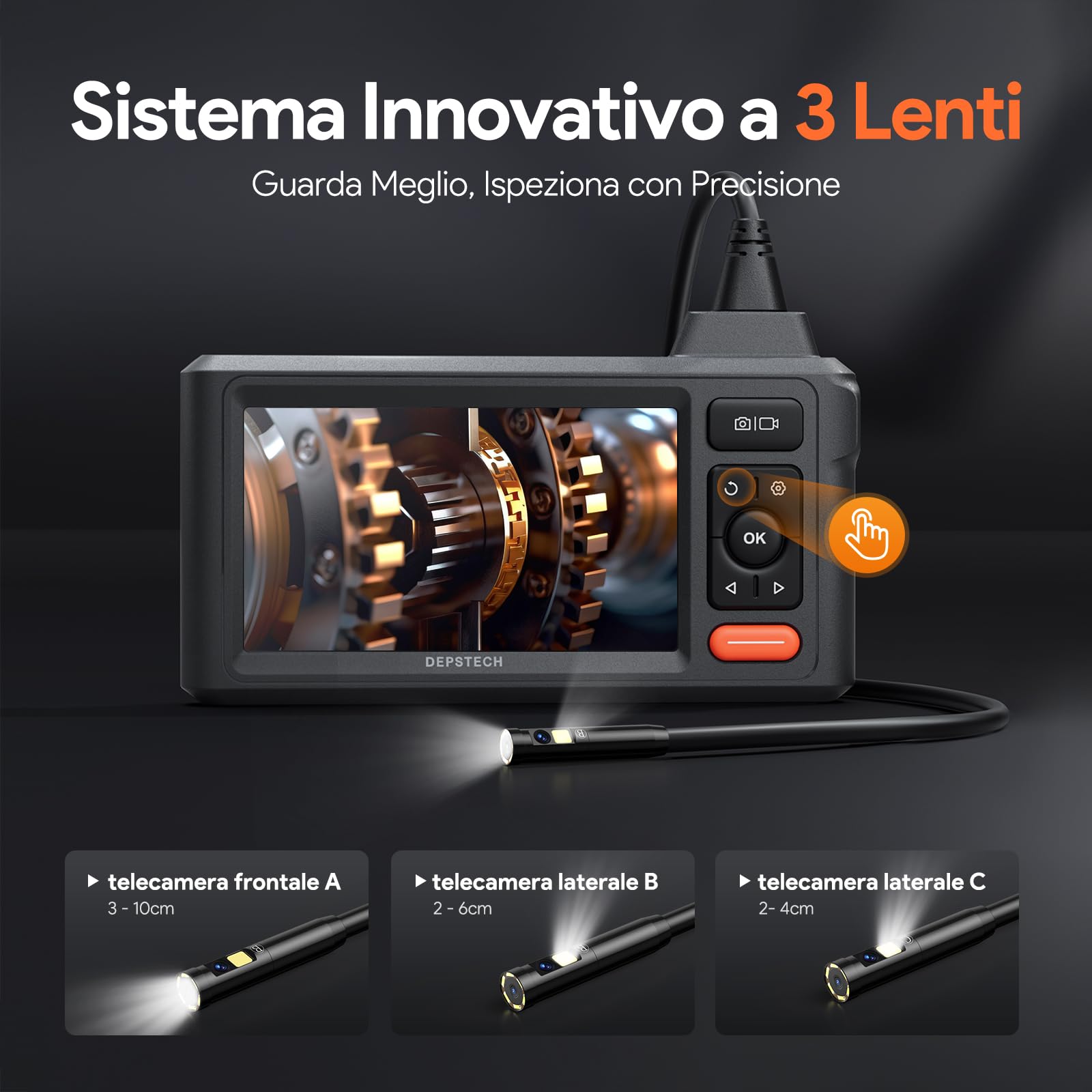 50FT Triple Lens Sewer Camera, DEPSTECH Borescope with 5" IPS Screen, 1080P Endoscope with Light, Flexible Snake Inspection for Wall, Plumbing, Automotive Engine Inspect
