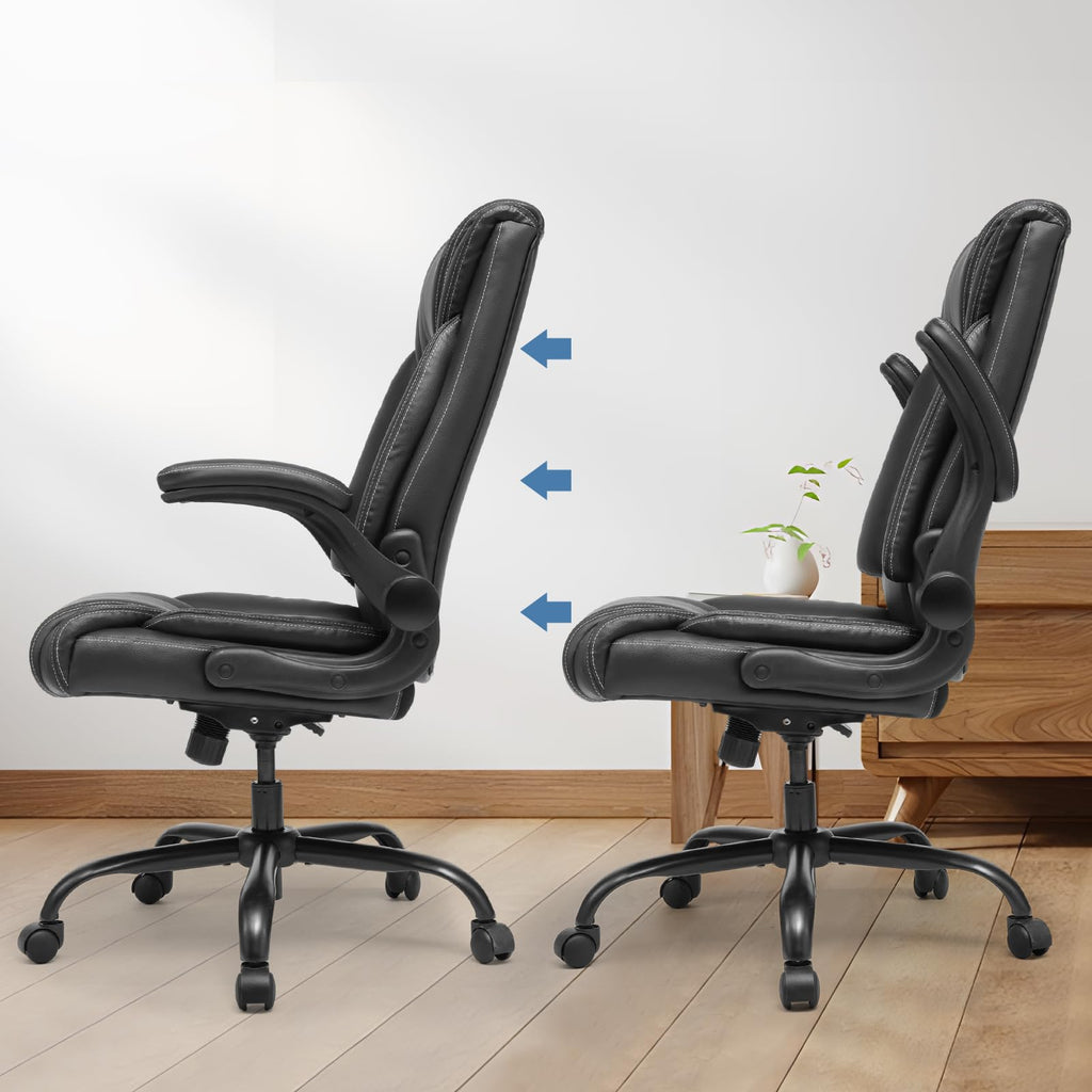 OUTFINE Office Chair Executive Office Chair Desk Chair Computer Chair with 5-Year hydrolysis-Resistant Leather Spring Cushion Ergonomic Support Tilting Function Upholstered in Bonded Leather Black