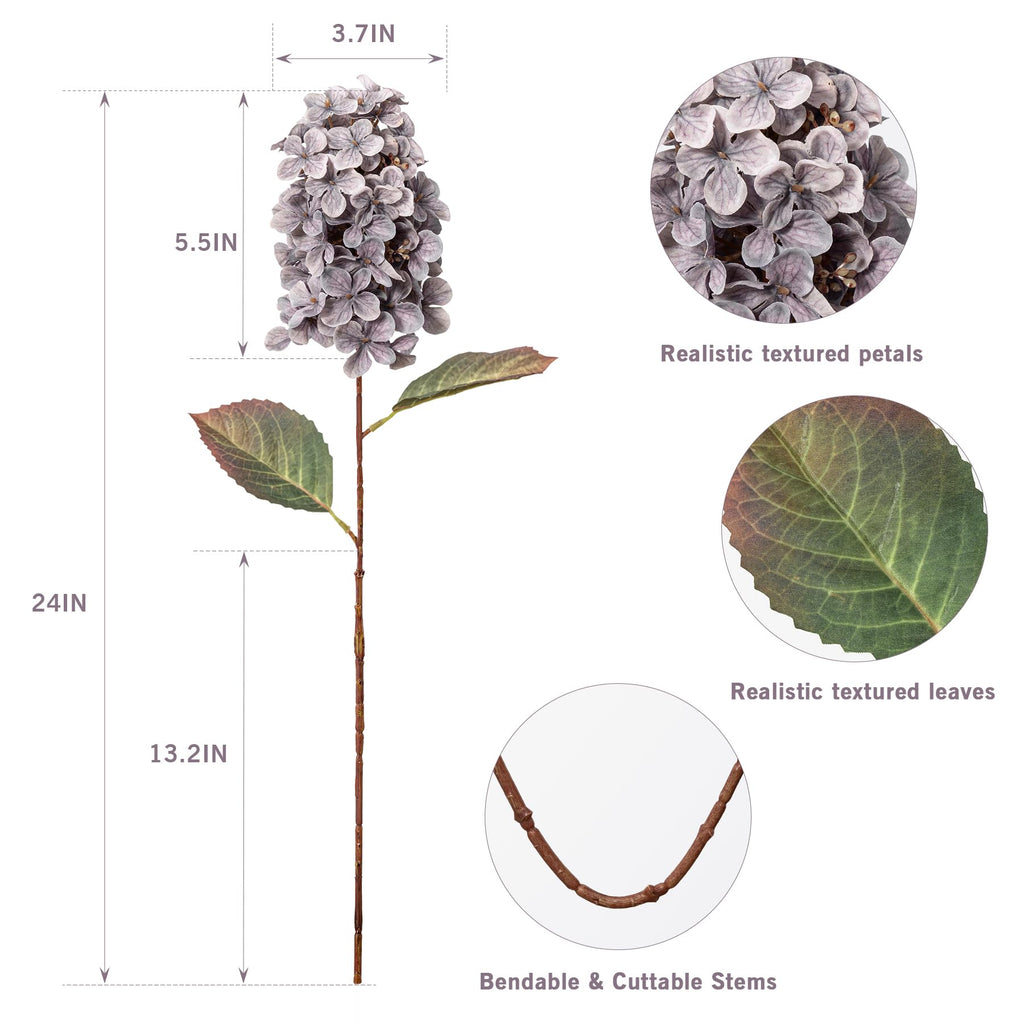 Ttranewsoo Hydrangea Artificial Flowers,Fall Hydrangeas Artificial Flowers,Blue Fake Fall Dried Hydrangea Flowers Decoration,Faux Silk Flower with Stems Winter Decor(Blue 24" 8pcs) Without Vase