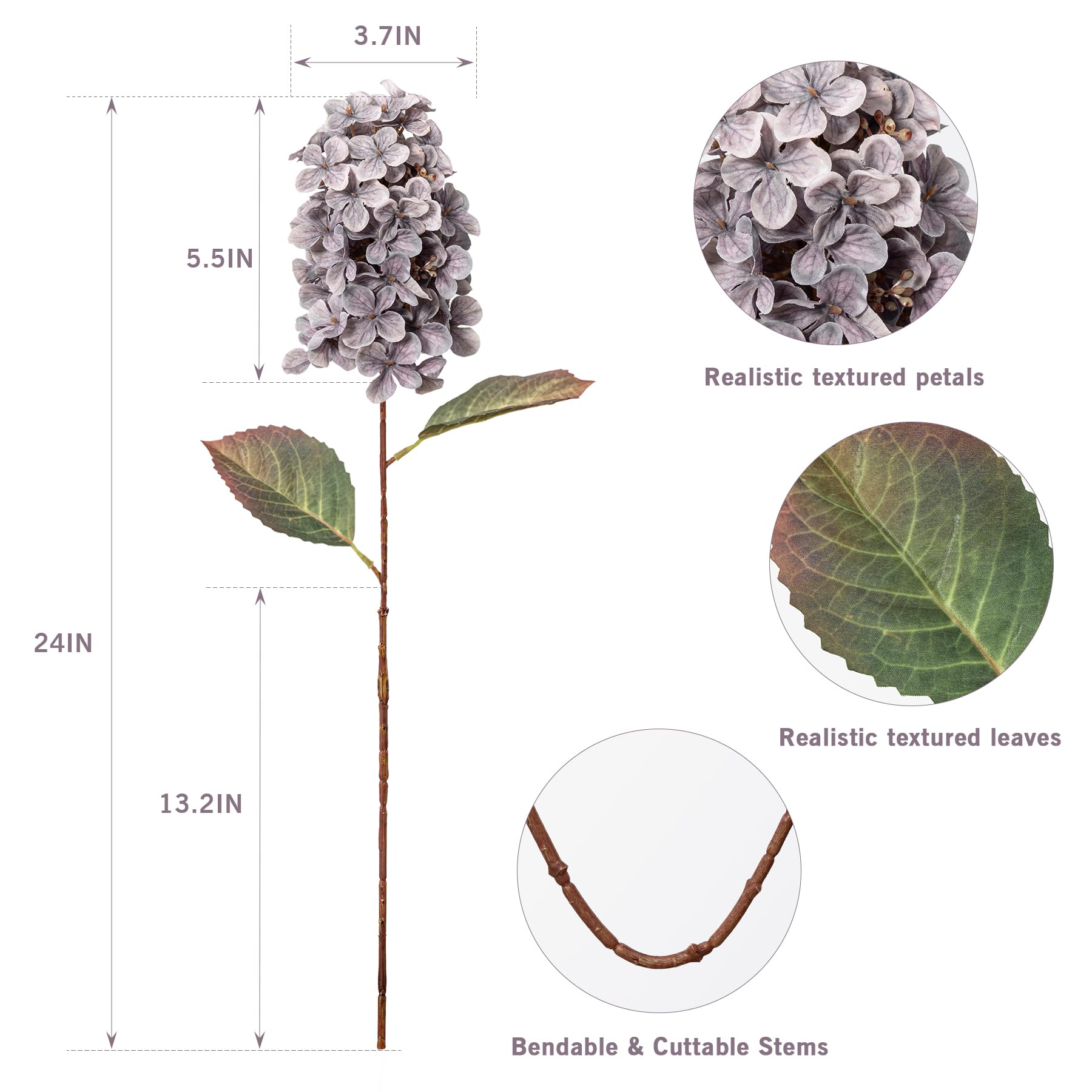 Ttranewsoo Hydrangea Artificial Flowers,Fall Hydrangeas Artificial Flowers,Blue Fake Fall Dried Hydrangea Flowers Decoration,Faux Silk Flower with Stems Winter Decor(Blue 24" 8pcs) Without Vase