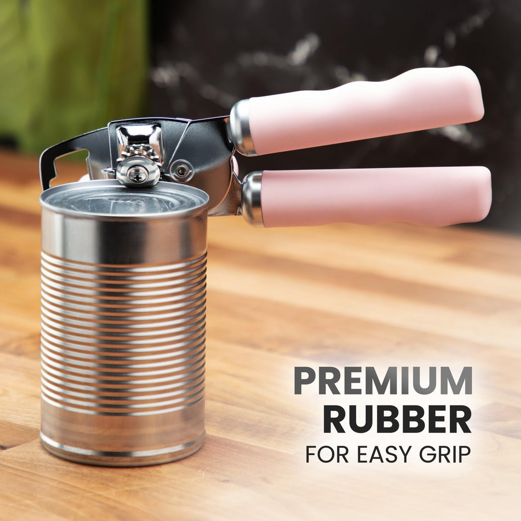 Zulay Kitchen Heavy Duty Stainless Steel Can Opener Manual with Bottle Opener - Rust Proof Manual Can Opener With Turn Knob & Comfy Soft Grip Handles - Airy Lilac