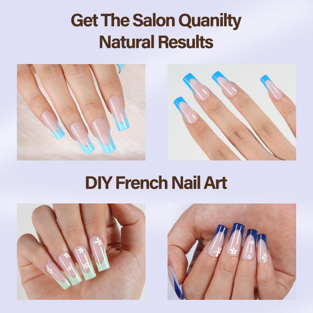 Misssix XBASICTIPS French Tip Press On Nails, 300Pcs French Gel Nail Tips Long Square, Soft Gel Pre-shaped No Need to File 3 in 1 Tips, Fake Nails for Nail Art DIY Extension Designs 15 Sizes