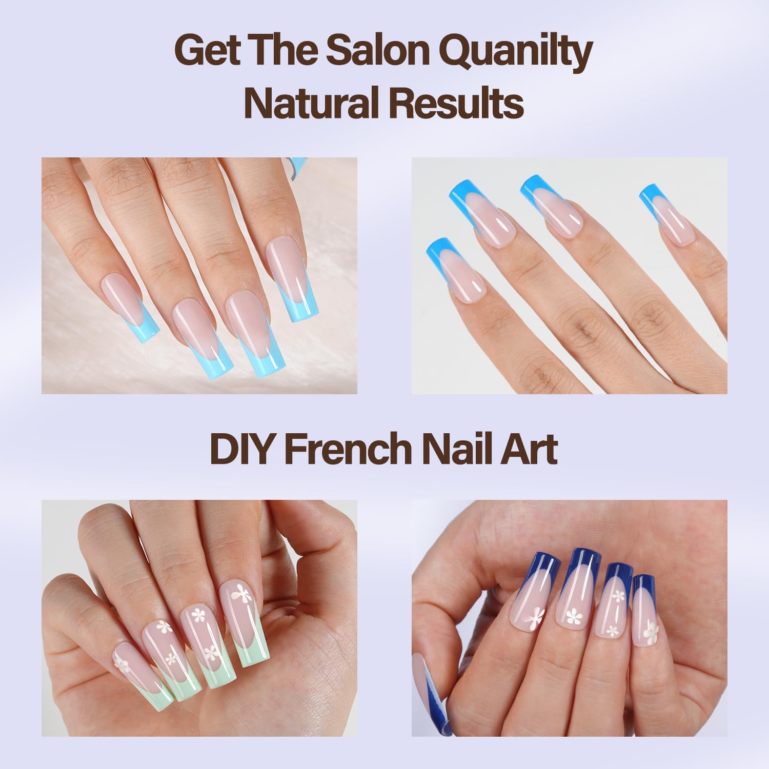 Misssix XBASICTIPS French Tip Press On Nails, 300Pcs French Gel Nail Tips Long Square, Soft Gel Pre-shaped No Need to File 3 in 1 Tips, Fake Nails for Nail Art DIY Extension Designs 15 Sizes