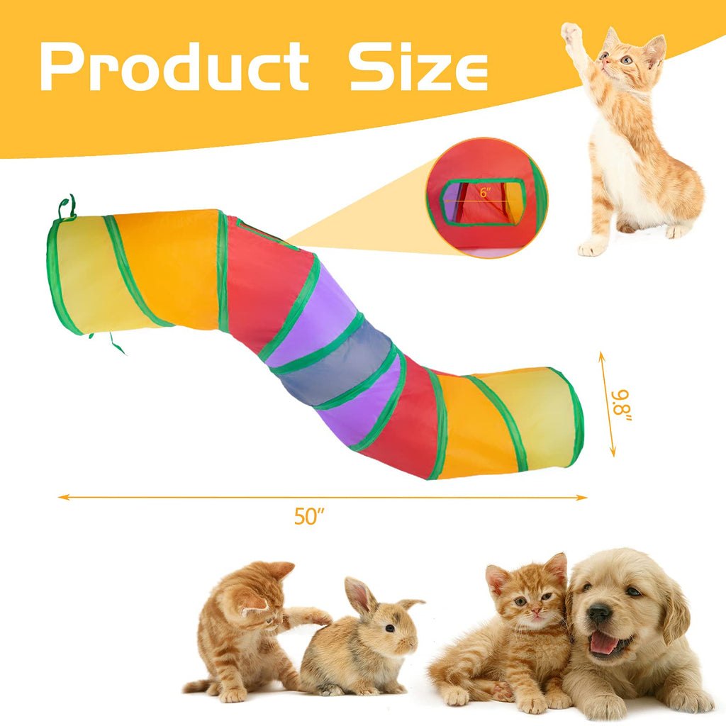 Sheldamy Cat Tunnel, 2-Way Collapsible Play Tunnel, Interactive Toy Maze for Small Animals, Suitable for Kittens, Puppies, Rabbits, Ferrets, Blue & Black