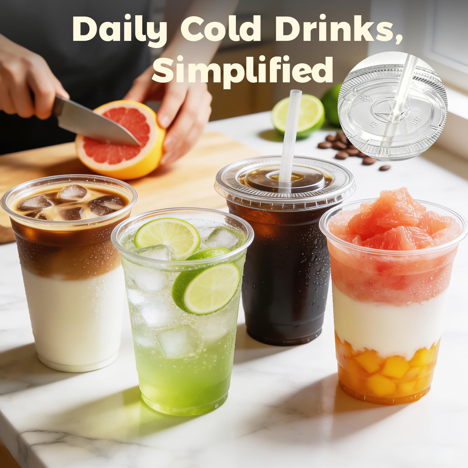 Charmount 50 Sets- 12 oz Clear Plastic Cups with Lids and Straws, Disposable To Go Cups for Cold Drinks, Iced Coffee, Milkshakes, Smoothies