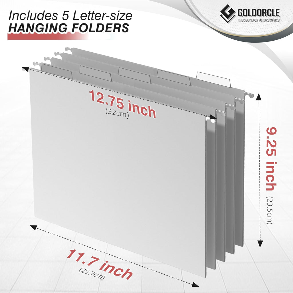 Hanging File Organizer, Letter-Size File Holder Filing Box with 5 Hanging Folders, Metal Mesh Desk File Folder Storage(No Assembly Required) (Blue, with 5 Grey Folders)