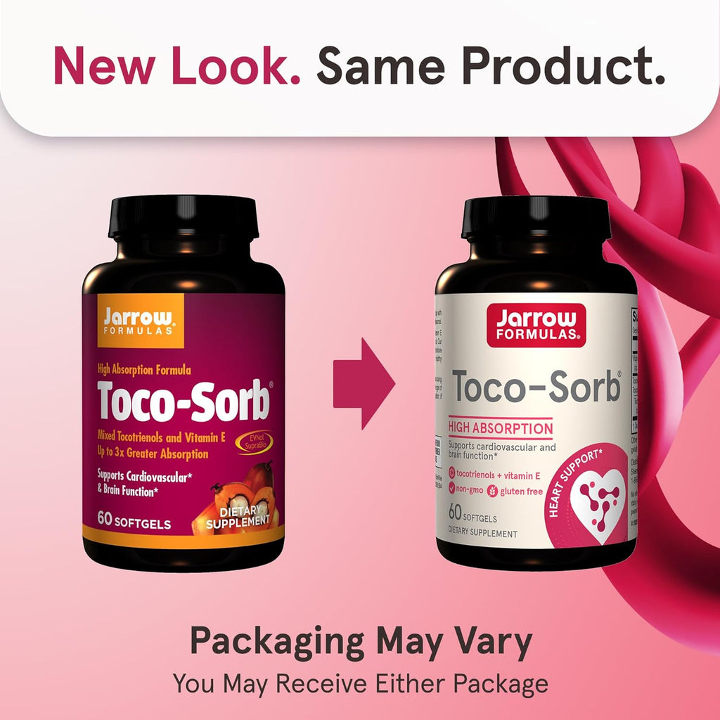 Jarrow Formulas® Toco-Sorb Cardiovascular Health and Brain Function Support, High Absorption Formula, Tocotrienol-Tocopherol Complex and Vitamin E, 60 Softgels, 30 Day Supply