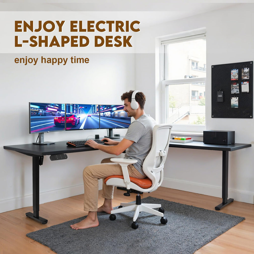 TOPSKY Dual Motor Height Adjustable L-Shaped Desk Frame, 270 lbs Capacity, Supports Multiple Monitors, Black 3-Leg Standing/Sitting Base for Home & Office, DF03.02 (Frame Only)
