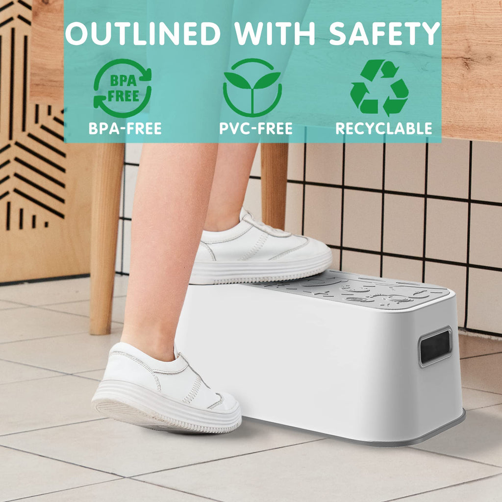 UNCLE WU Step Stool for Kids and Adults – Non-Slip Toilet Squatting Stool, 200 lbs Capacity, Potty Training Step Stool for Toddlers, Better Posture Bathroom & Sink Use(Gray White)