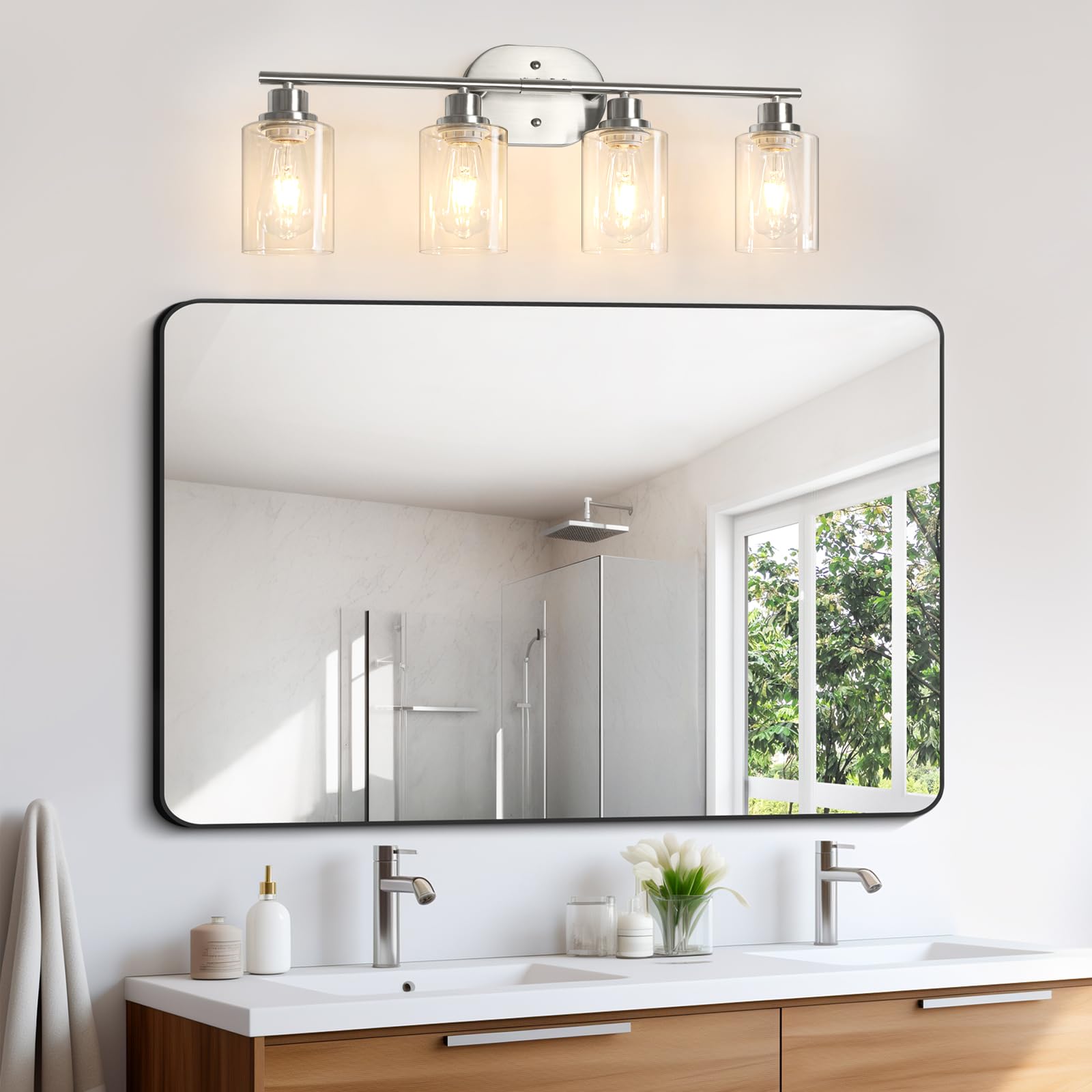 Unicozin 2 Pack Modern Bathroom Light Fixtures, 3 Light Vanity Lights, Black Wall Lamp with Clear Glass for Bathroom, Mirror, Living Room, Bedroom, Hallway, E26 Base