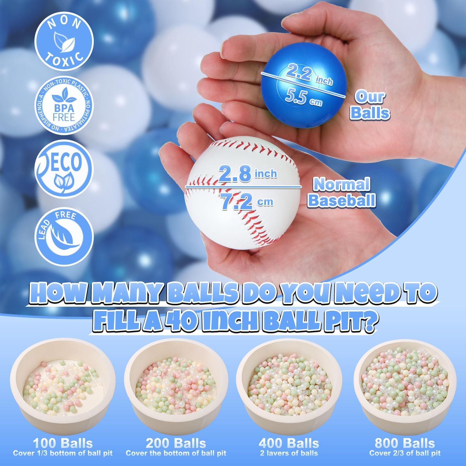 GOGOSO Ball Pit Balls for Toddler, Baby Plastic Playballs Kids Soft Pastel Pelotas Non-Toxic BPA-Free,Mix Color,100 Balls