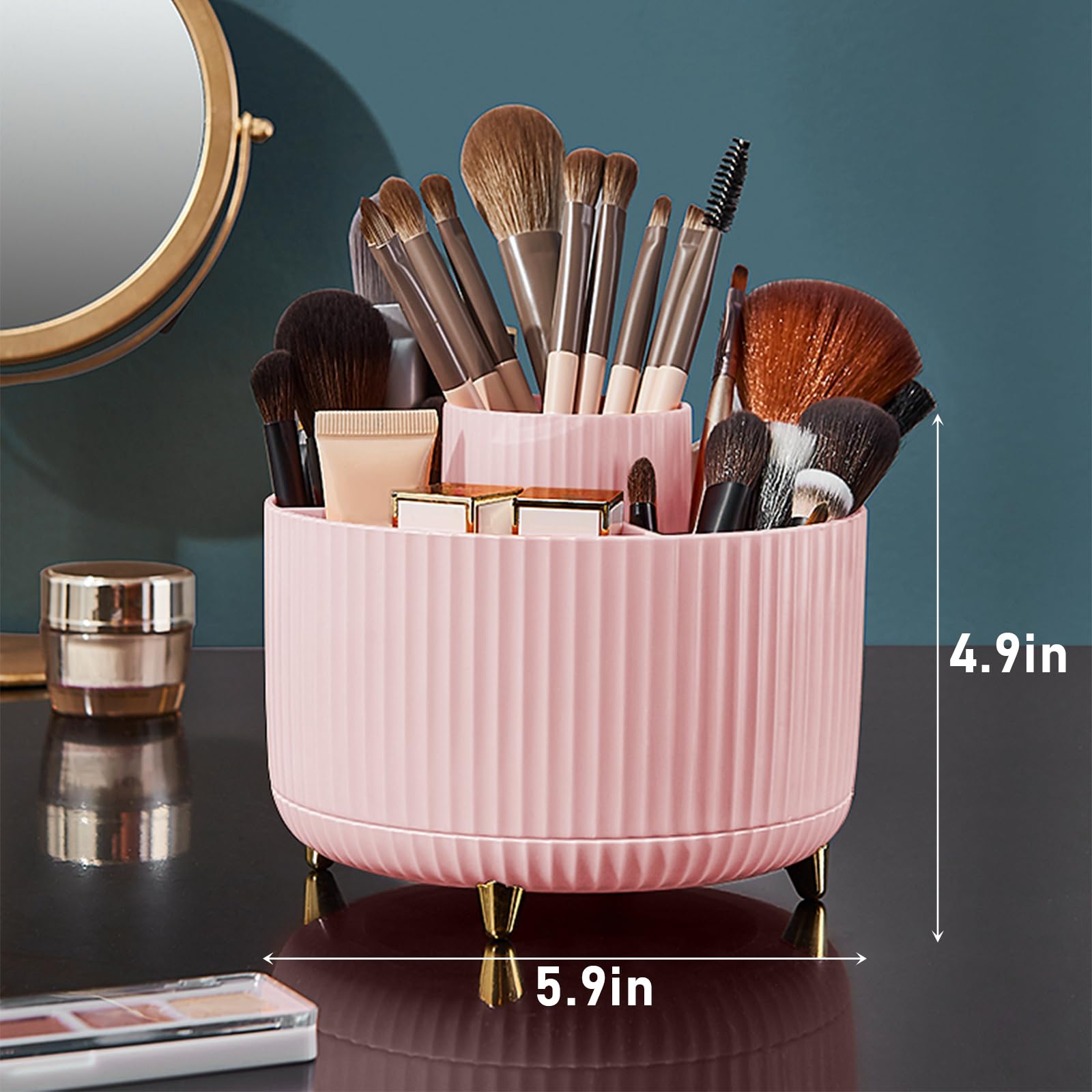 Makeup Brush Holder Organizer,360° Rotating Makeup Brush Organizer,5 Slot Make up Brushes Cup for Cosmetics, Nail Polish, Art Supply, Bathroom Vanity Desktop Organizer - Black