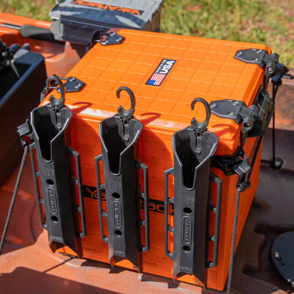 YakAttack BlackPak Pro 13" x 13" Fishing Crate with 3 Rod Holders - Battleship Grey | Compact Tackle Storage Box & Gear Organizer for Kayaks | Lightweight, Durable & Customizable Marine Accessory