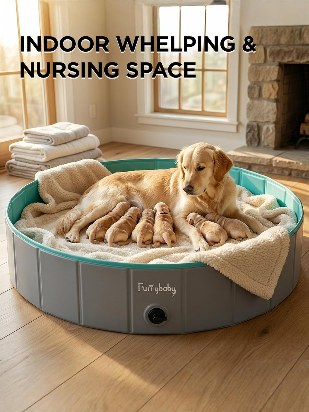 Foldable Dog Pool, Hard Plastic Kiddie Pool for Dogs, Collapsible Dog Pool with Rigid PP Core, Non-Slip PVC, Durable Pet Bath Tub for Indoor/Outdoor Backyard, 32" Green