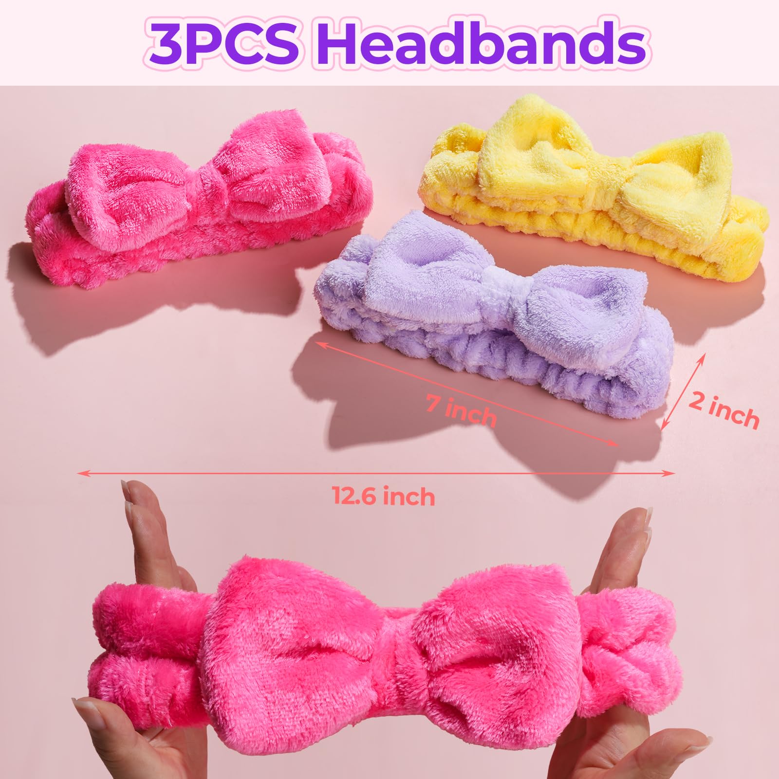 LEOBRO Spa Headband, 6pcs Makeup Headbands and Hair Scrunchies, Bow Skin Care Headband for Washing Face for Teen Girls Women, Easter Basket Valentines Gifts for Girls, Black & White & Gray