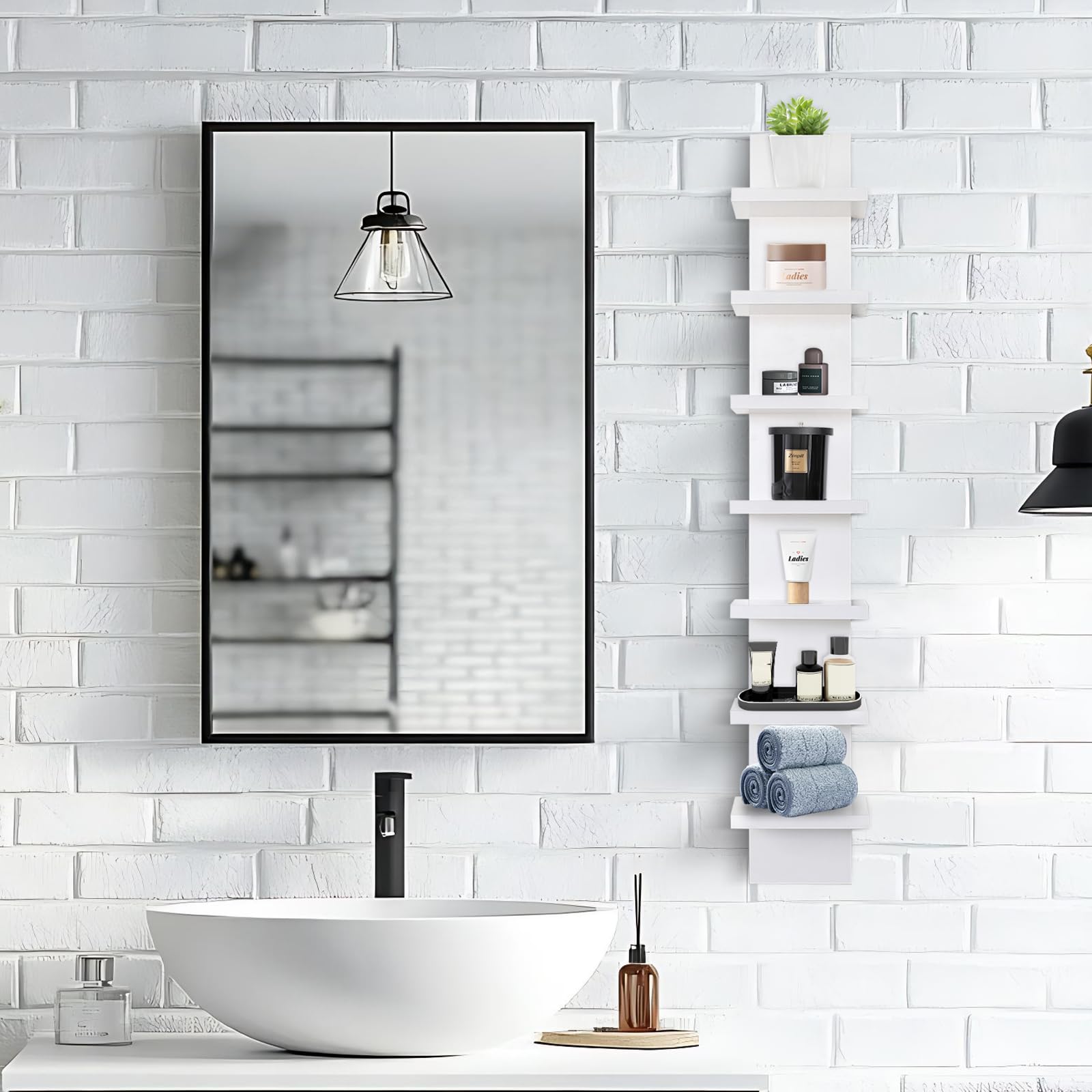Homaterial Wall Shelves 4 Tier, Simple Vertical Corner Shelf for Room, Kitchen Wall Decor, Makeup Perfume Organizer,Decorative Shelving Unit, Black