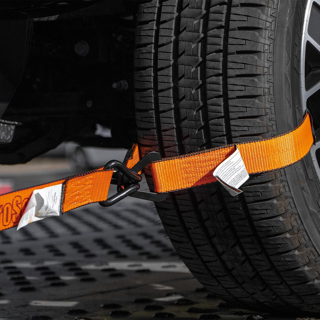 VULCAN Complete Axle Strap Tie Down Kit with Snap Hook Ratchet Straps - Classic Yellow - Includes (4) 22 Inch Axle Straps, (4) 36 Inch Axle Straps, and (4) 8' Snap Hook Ratchet Straps