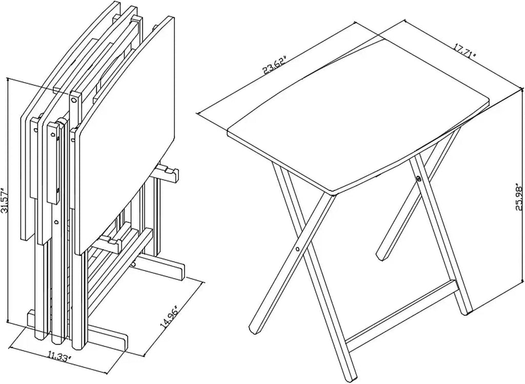 Foldable 5pcs XL Oversized TV Tray Tables Set (4 Trays,1 Stand), Trays for Eating of 4 with Stand, Folding Snack Dinner Table Grey