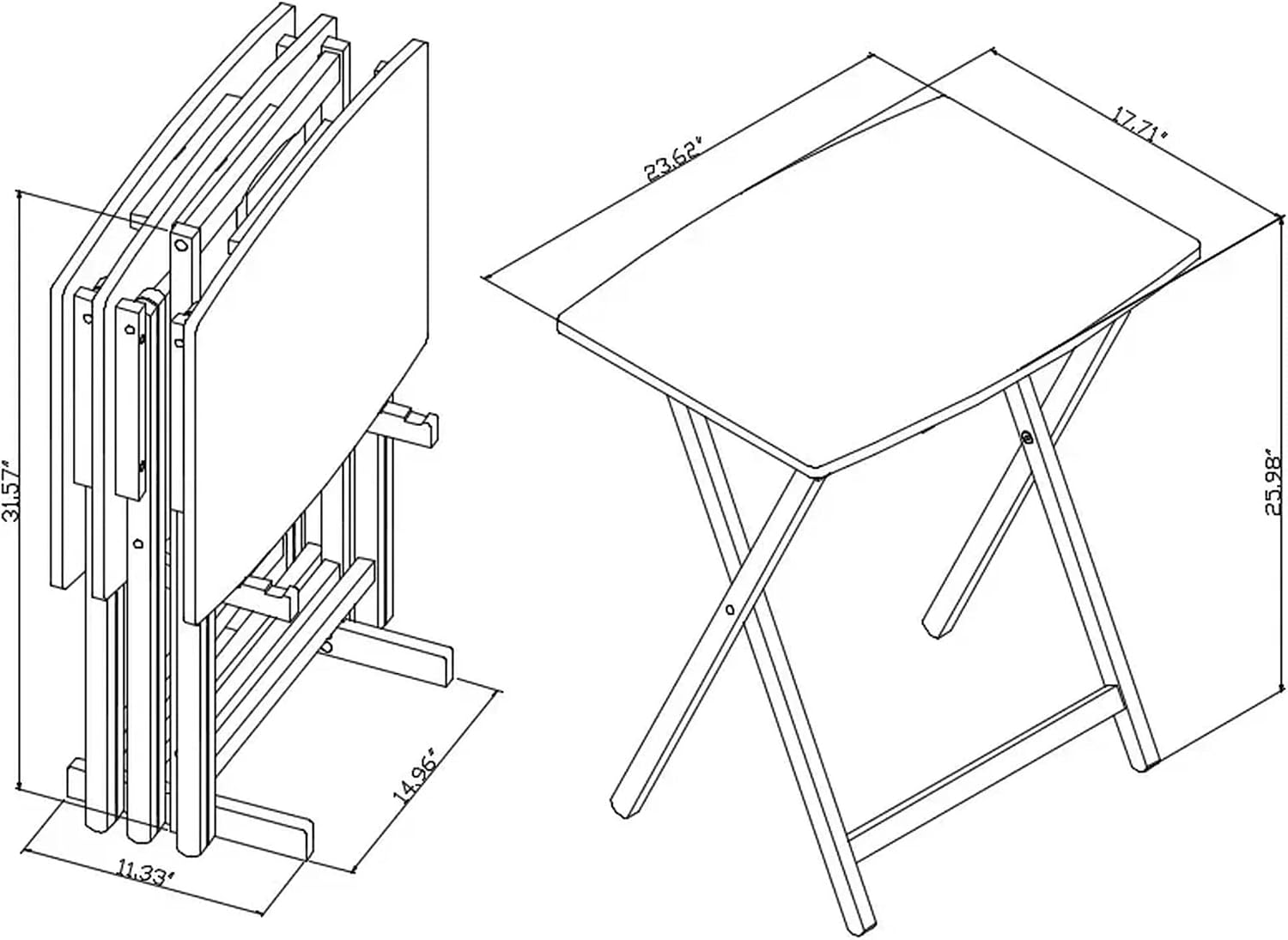 Foldable 5pcs XL Oversized TV Tray Tables Set (4 Trays,1 Stand), Trays for Eating of 4 with Stand, Folding Snack Dinner Table Grey