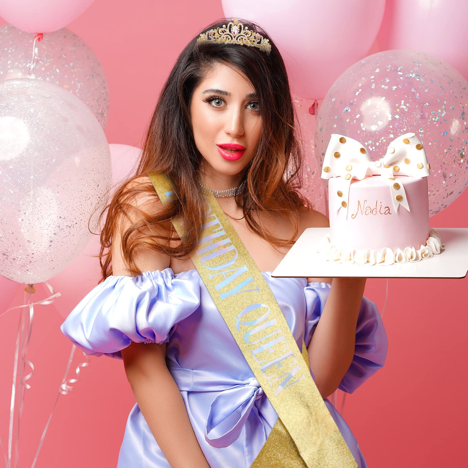 COCIDE Birthday Silver Tiara and Crowns Kit - Silver Tiara, Crown, Sash, Rhinestone Headband, Glitter Sash for Women & Girls Birthday Party Decorations