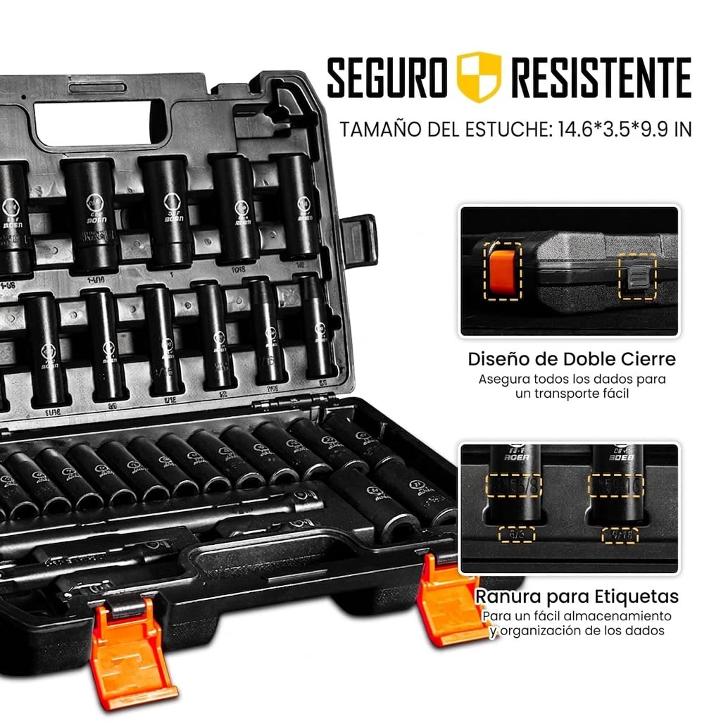 BOEN 1/2" Drive Deep Impact Socket Set, 11 Pieces Socket Set Metric 10-24mm, 6 Point Design, Cr-V Steel, Laser Marking, Durable Storage Case, Meets ANSI Standards
