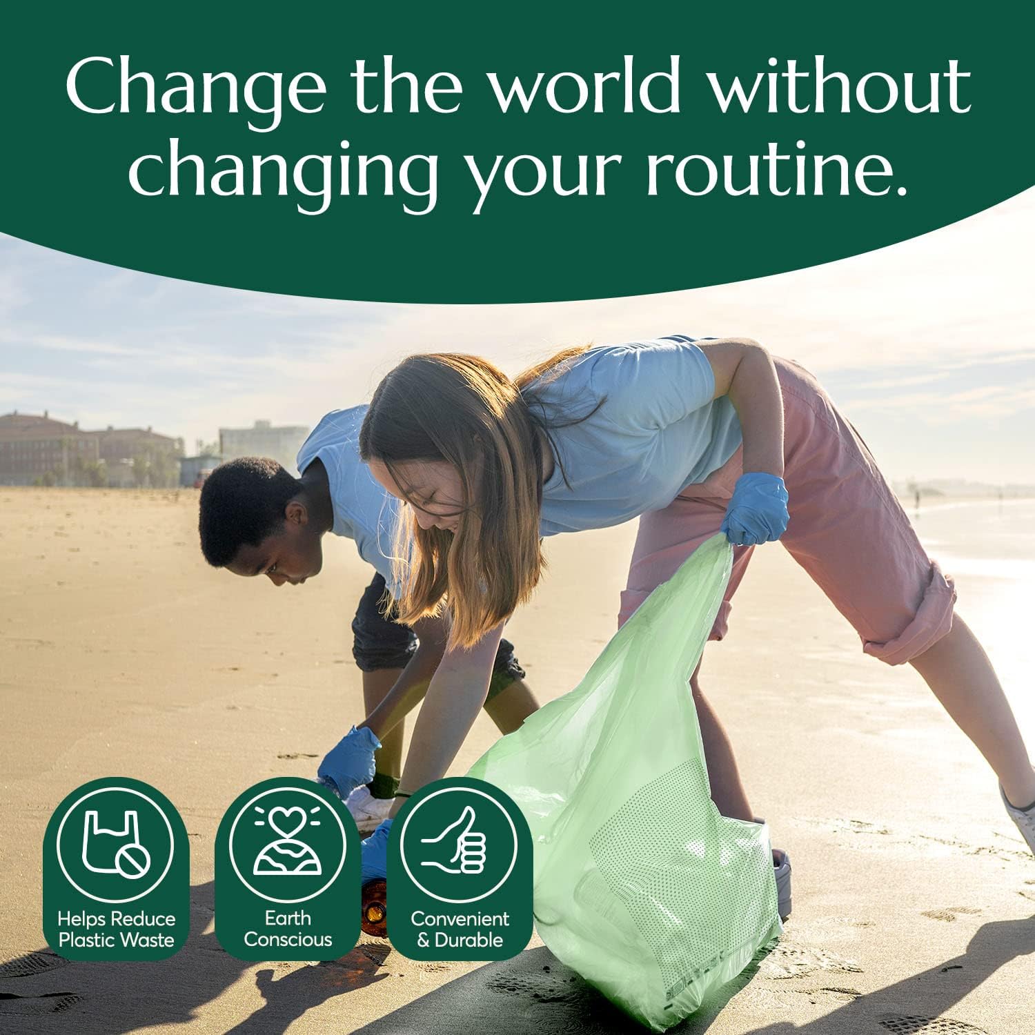 Cleanomic Compostable* Trash Bags with Drawstring (13 Gallon, 25 Units, Tall), BPI Certified For Kitchen Compost