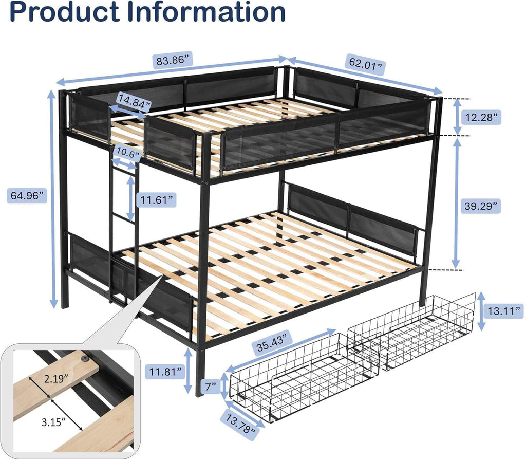 DNYN Twin Size Loft Bed with Desk & Storage Drawers& Table Set for Kids Bedroom,Covertible Twin-Over-Twin Bunkbeds Design,Easy Assemble & Space Saving & No Box Spring Needed,for Small Space, Black