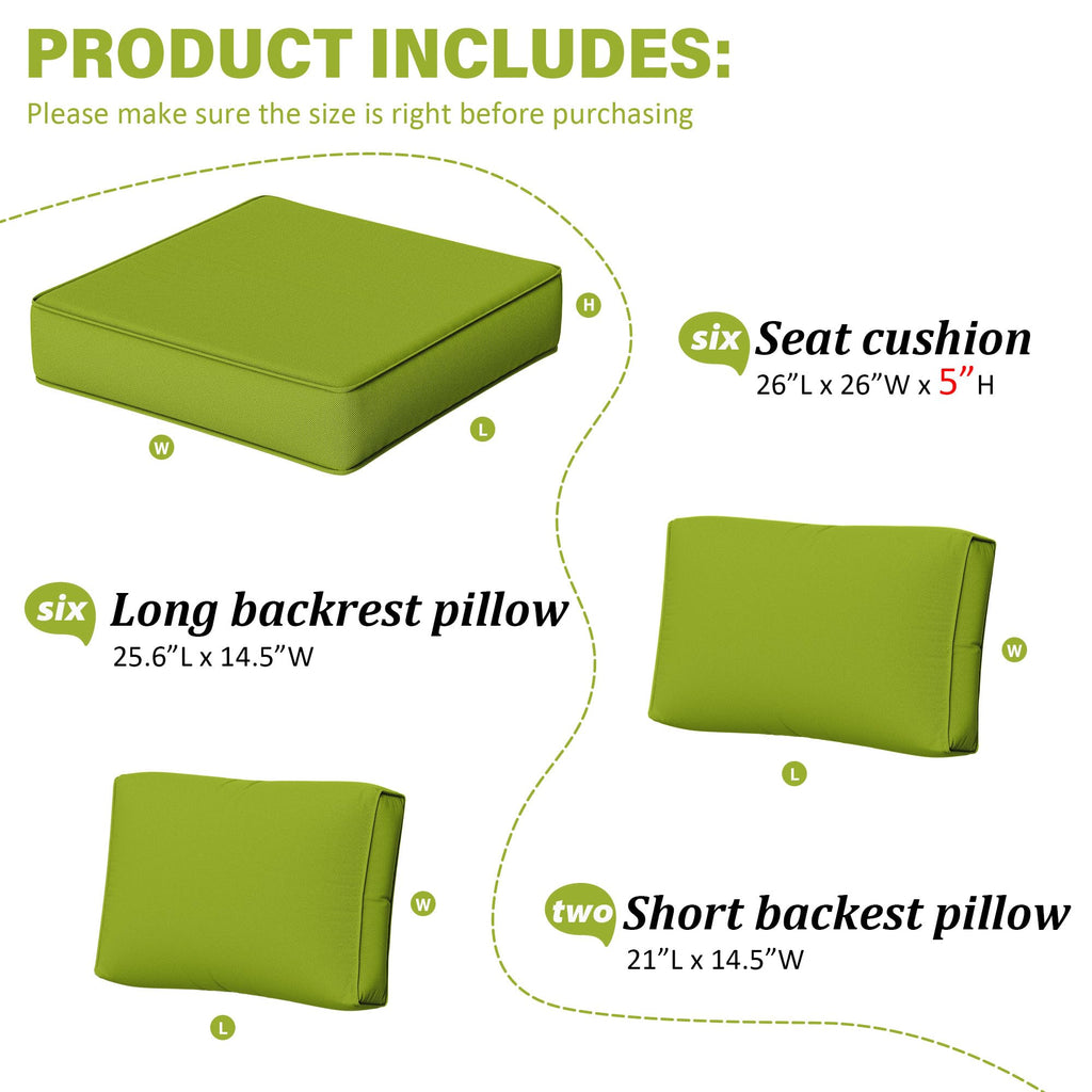 Outdoor Furniture Replacement Cushions, 5" Foam Foam High-Density, Fits 6-seat Sectional Rattan Conversation Set, 14 Piece Patio Water-Resistant Replacement Sofa Cushions, Liner&Cover